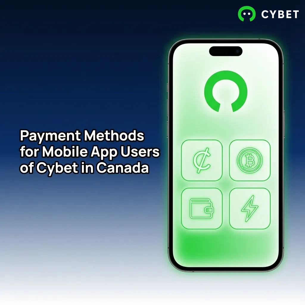 Cybet mobile app payment methods for Canadian users including Interac, credit cards, and various cryptocurrencies
