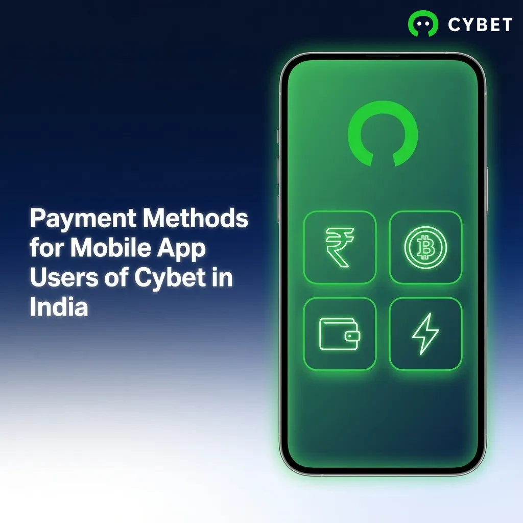 Cybet India mobile app payment methods showing cryptocurrency options including USDT, Bitcoin, Ethereum, and other digital coins