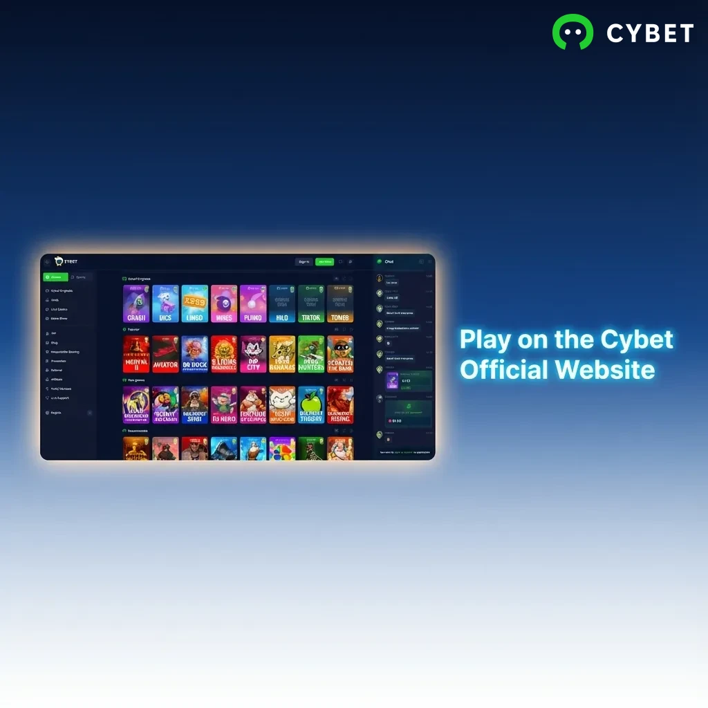 Person using Cybet official website on computer to access betting markets and casino games without downloading software