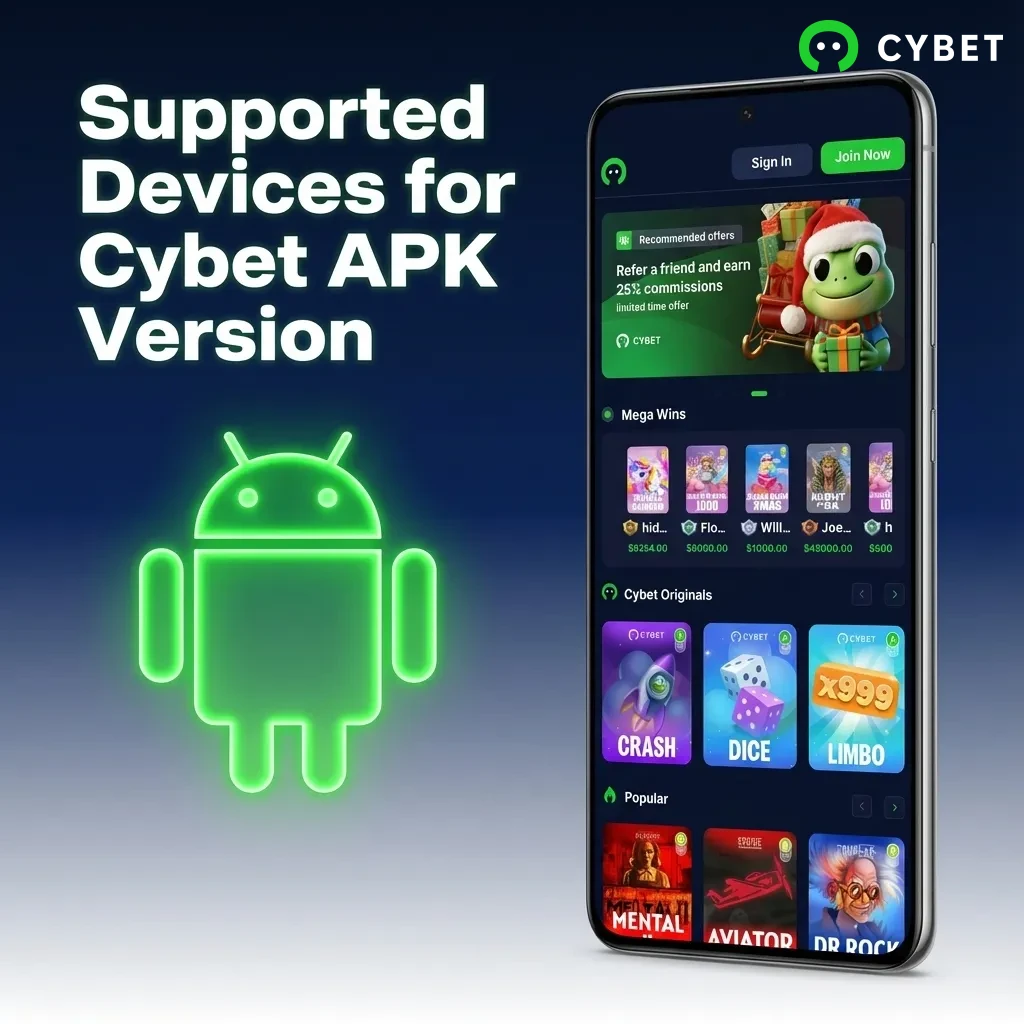 Table showing Android device compatibility for Cybet APK across Samsung, Sony, Huawei, OnePlus, Oppo, Google, Xiaomi, and Poco brands