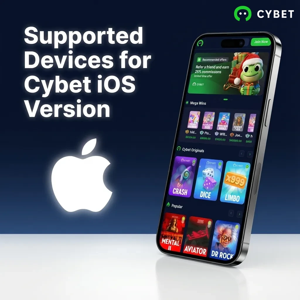 List of Apple iPhone models compatible with Cybet iOS app, including iPhone 14, 13, 12, 11, XS, XR, and SE generations