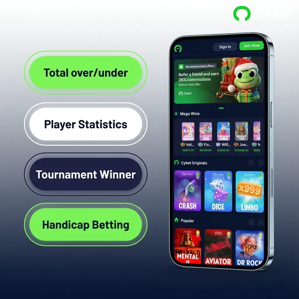 Cybet app showing different betting types: simple, multiple, triple, handicap, and live betting options.