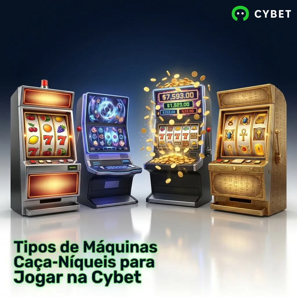 Colorful slot machine reels and casino game icons representing various types of slots available at Cybet platform