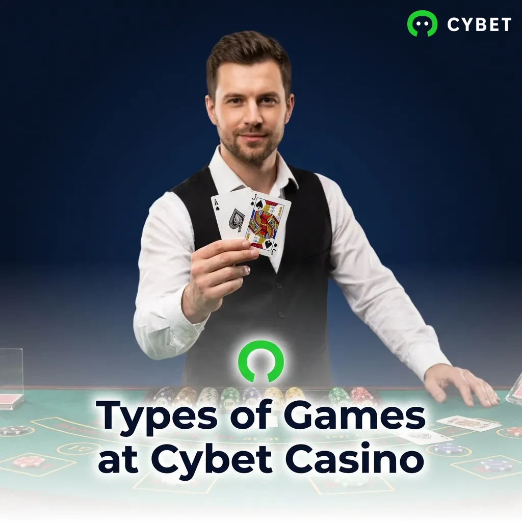 Cybet Casino game categories displayed including slots, crash games, table games, jackpots, video poker, and instant wins
