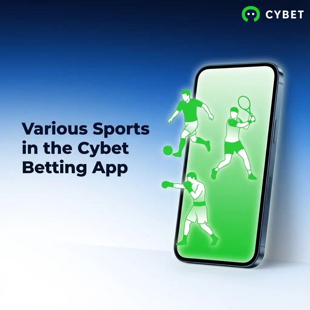 Cybet betting app interface showing multiple sports options including cricket, football, tennis, basketball, and esports.