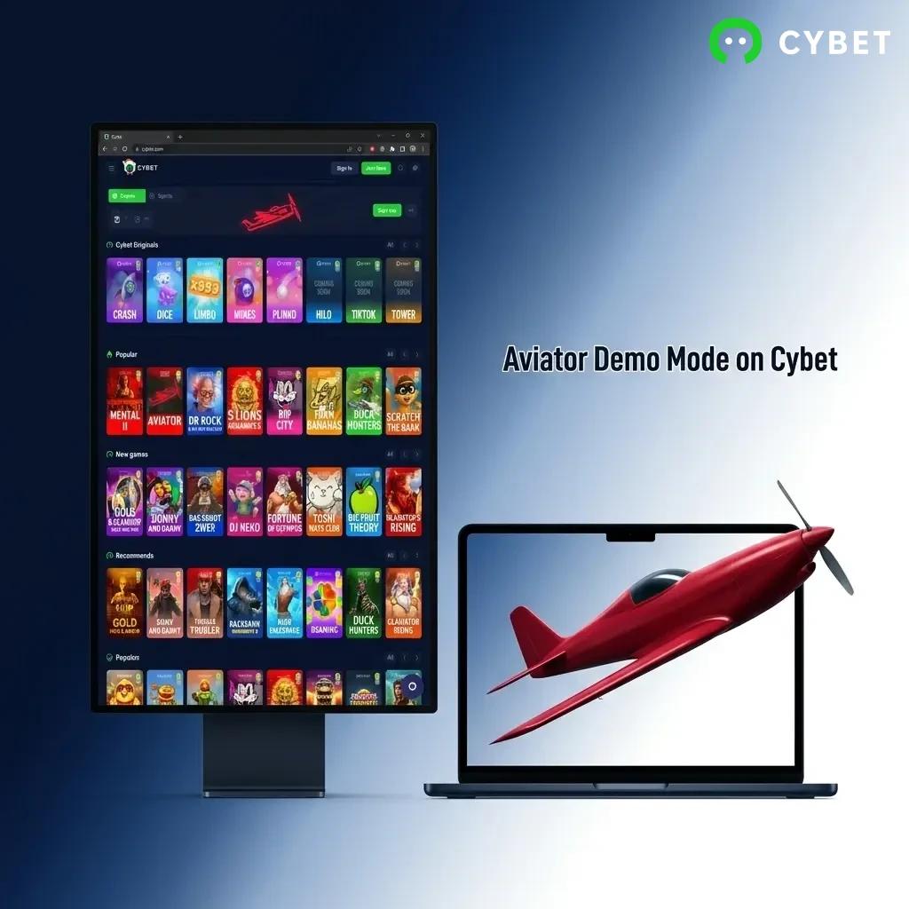Aviator demo mode on Cybet letting players practice with virtual credits before betting real money