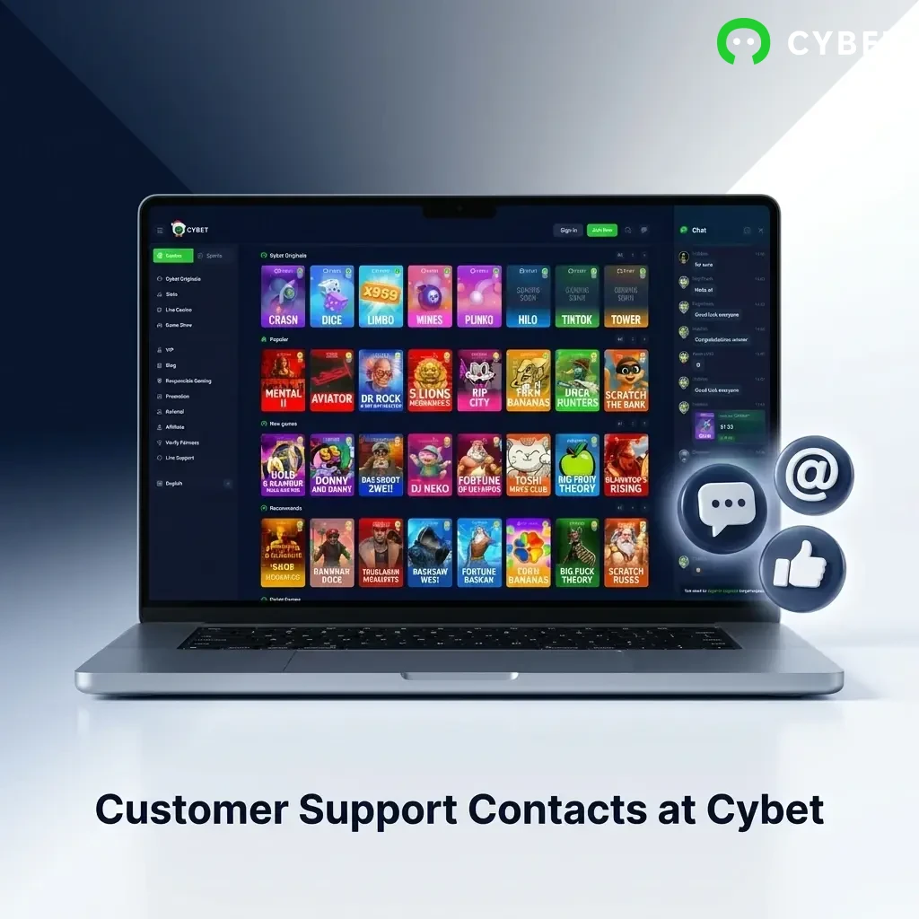 Cybet customer support channels including live chat, email, help centre, and messaging apps for deposit assistance