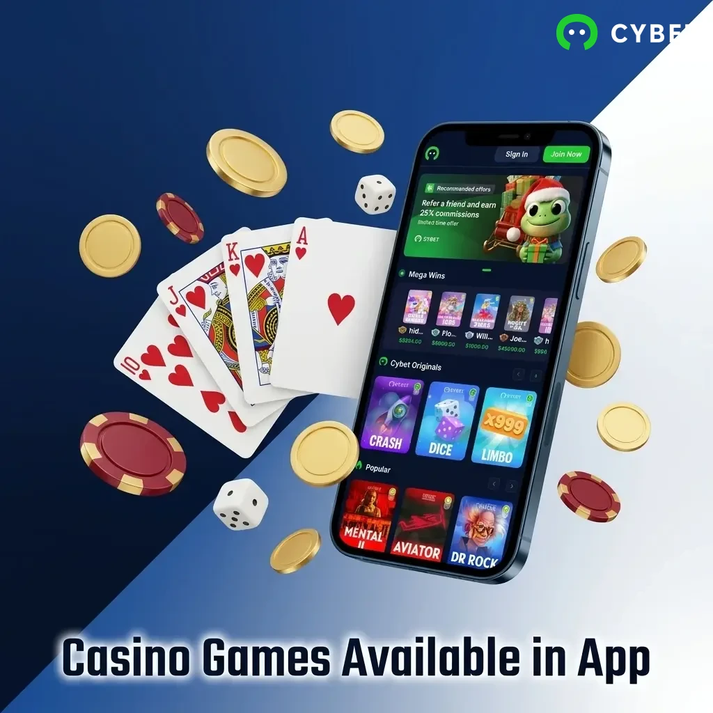 Cybet app casino games including slots, live dealer, Teen Patti, Andar Bahar, and crash games from top providers