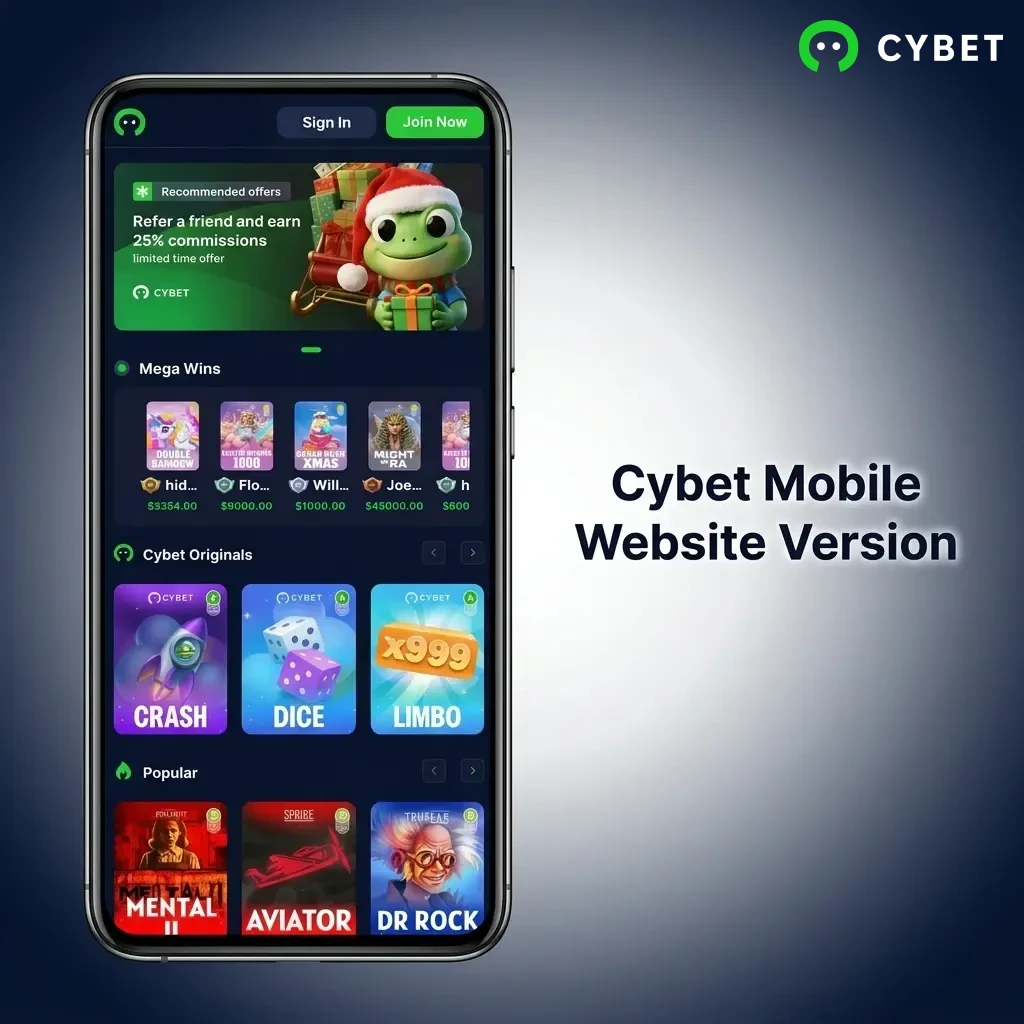 Cybet mobile-optimised website on smartphone and tablet for sports betting, live casino, and crypto payments via browser