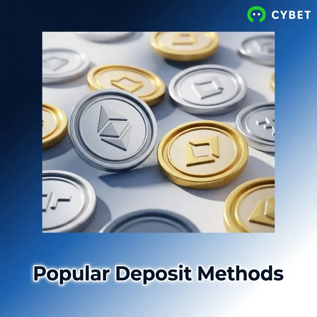 Cybet popular cryptocurrency deposit methods including USDT, BTC, ETH, BNB, TRX, DOGE, XRP, and SOL for Indian players