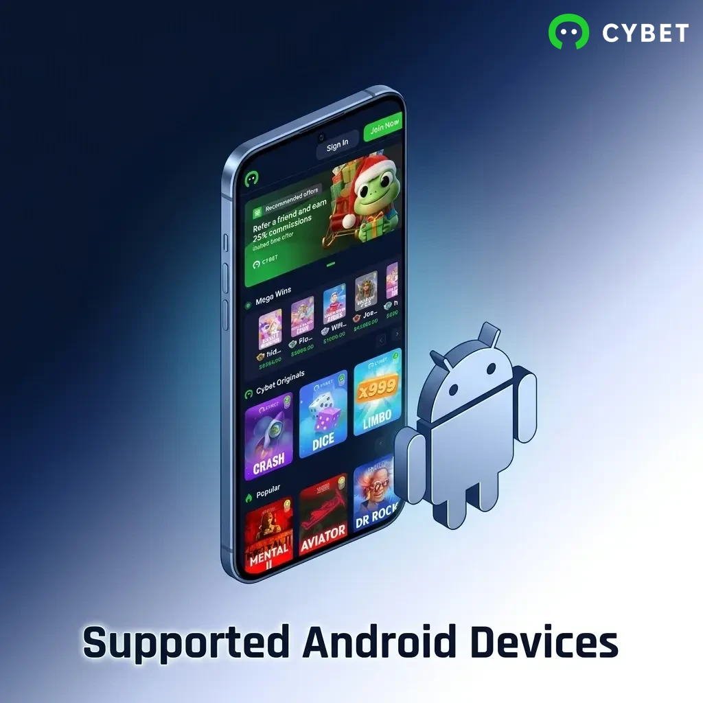 List of supported Android devices for Cybet PWA including Samsung, OnePlus, Xiaomi, Realme, Oppo, Vivo and Google Pixel