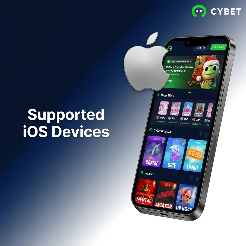 Cybet app supported iOS devices including iPhone 7 to 14, iPad Air, iPad Pro, and iPod Touch 7th gen