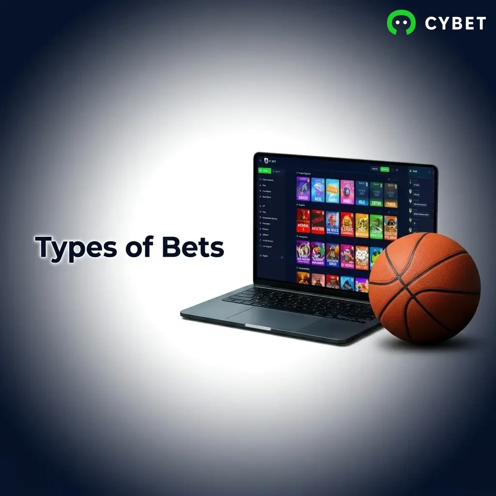 Diagram showing Single, Express Accumulator, and System bet types supported on Cybet platform