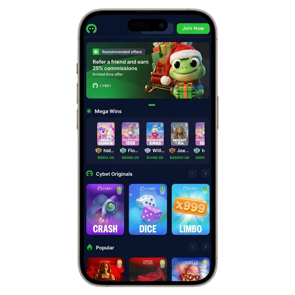 Cybet mobile app for Android and iOS with 100% Welcome Bonus up to 500 USDT and 50 Free Spins offer