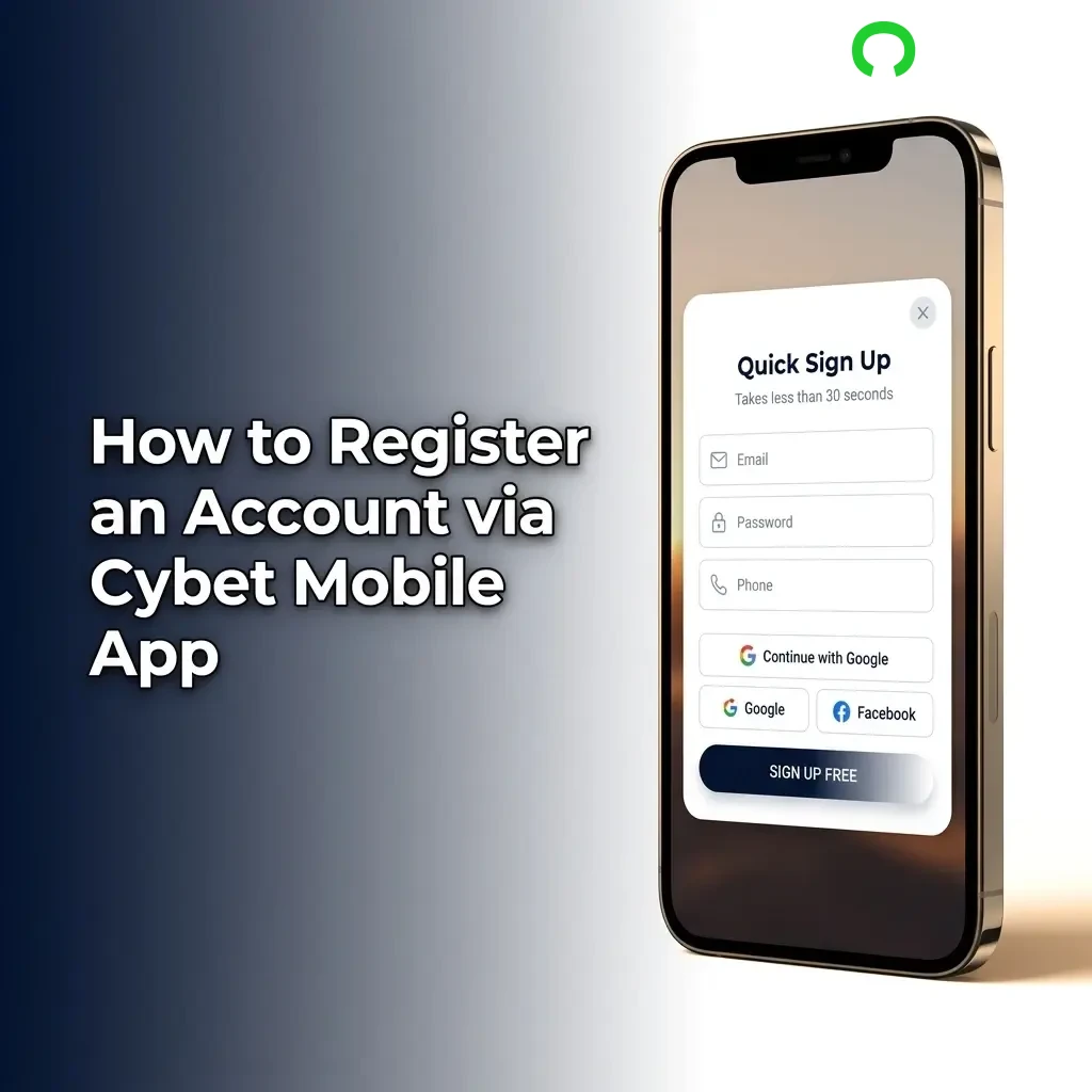 Cybet mobile app registration screen showing step-by-step account creation process with form fields and register button