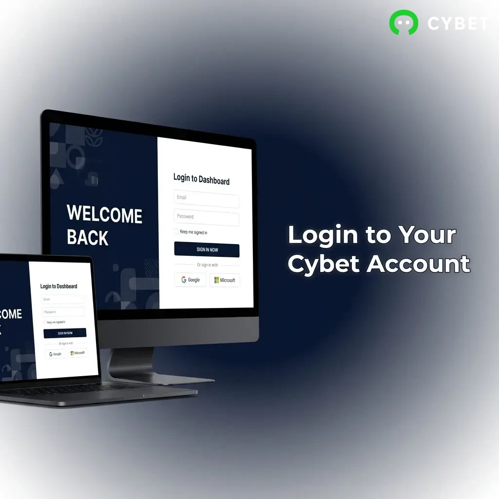 Cybet login page showing email and password fields with Sign In button to access your account dashboard