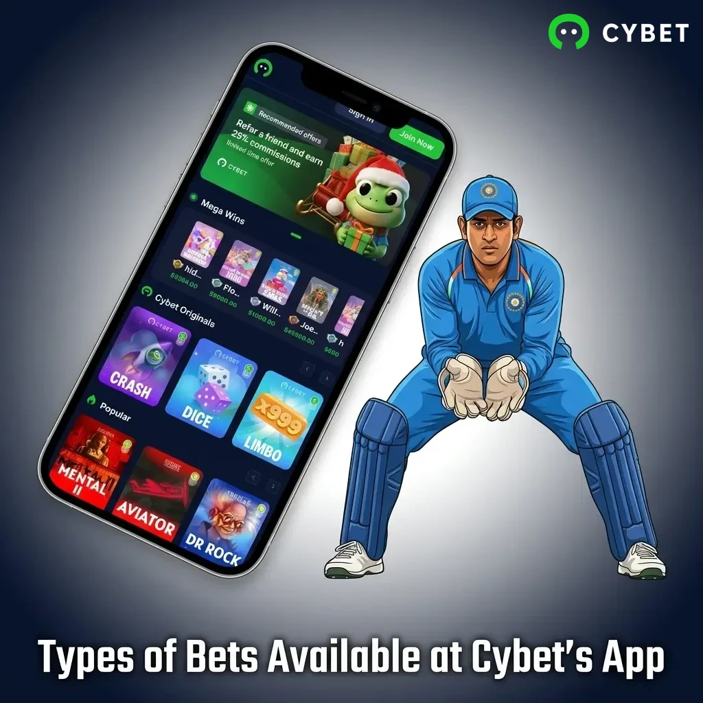 Types of bets on Cybet app including single, accumulator, system, live, and handicap bets for sports betting