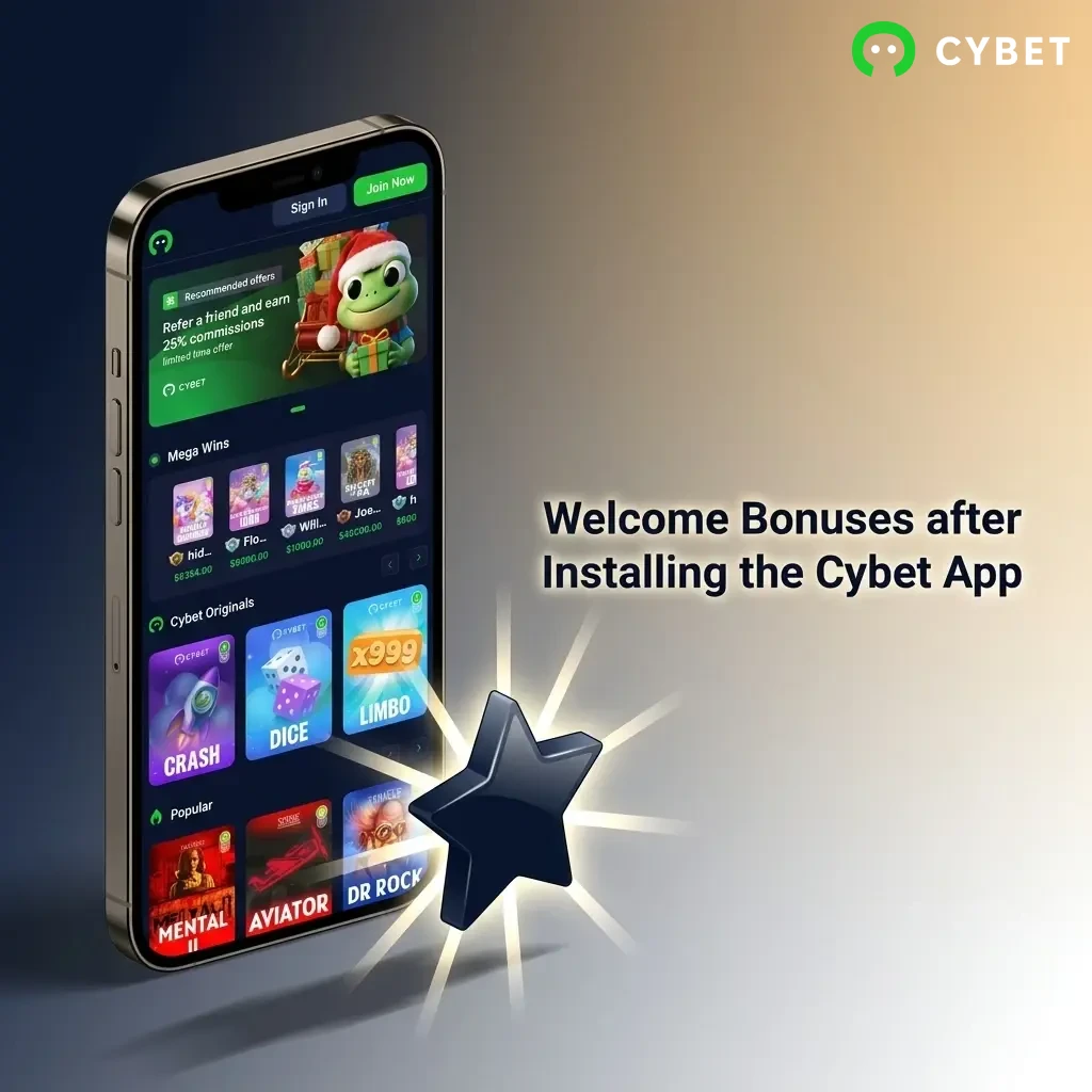 Cybet app welcome bonus 100% match up to 500 USDT and 50 Free Spins for new Indian players